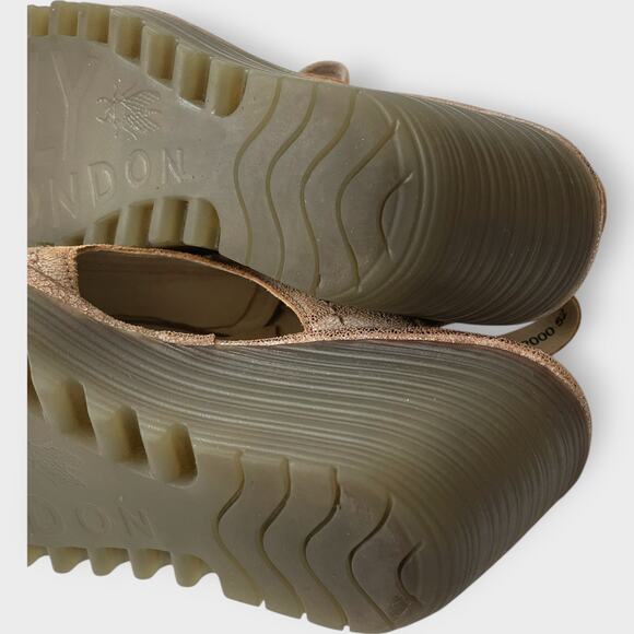 Fly London YLVA Sandals Wedge Leather Suede Gold Lace Up Size 38 US Size 8 - Picture 9 of 10